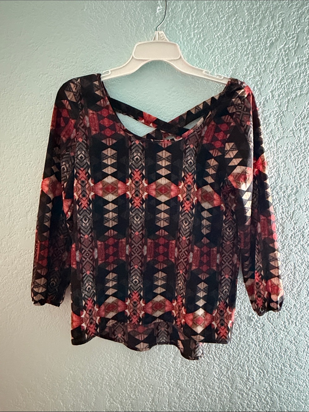 Women's Geometric Print Crisscross Back Top in Multi-Color